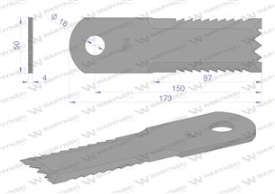 Nóż obrotowy rozdrabniacz słomy sieczkarnia uzębiony 173x50x4mm otwór 18 zastosowanie Z77601 John Deere WARYŃSKI ( sprzedawane p
