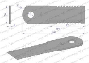 Nóż obrotowy rozdrabniacz słomy sieczkarnia uzębiony 173x50x4mm otwór 18 zastosowanie 322326450 Lavwerda Fendt MF WARYŃSKI ( spr