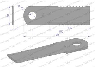 Nóż obrotowy rozdrabniacz słomy sieczkarnia uzębiony 175x50x5mm otwór 20 zastosowanie Z105500 John Deere WARYŃSKI ( sprzedawane 
