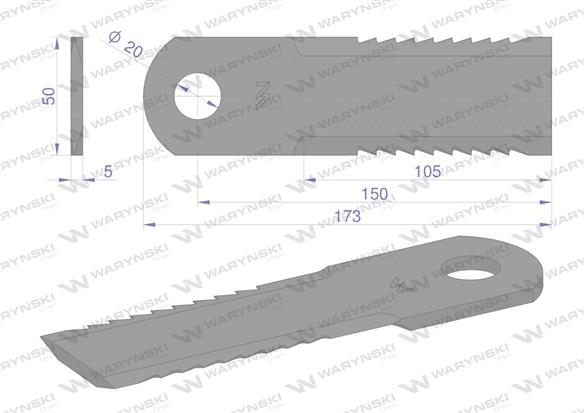 Nóż obrotowy rozdrabniacz słomy sieczkarnia uzębiony 175x50x5mm otwór 20 zastosowanie Z105500 John Deere WARYŃSKI ( sprzedawane 