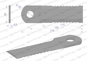 Nóż obrotowy rozdrabniacz słomy sieczkarnia uzębiony 175x50x4.5mm otwór 20 zastosowanie Z75875 John Deere WARYŃSKI ( sprzedawane