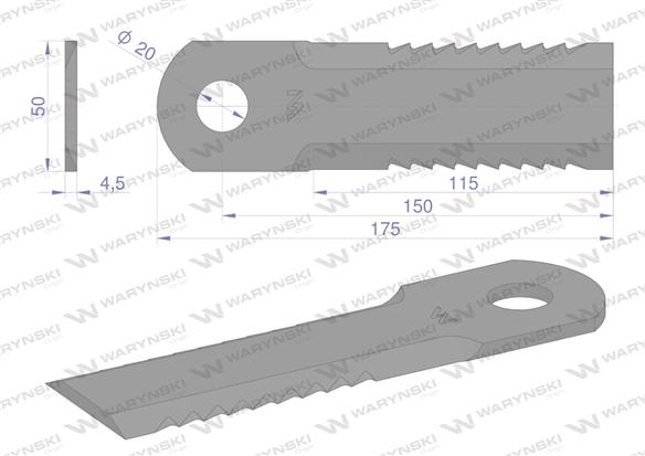 Nóż obrotowy rozdrabniacz słomy sieczkarnia uzębiony 175x50x4.5mm otwór 20 zastosowanie Z75875 John Deere WARYŃSKI ( sprzedawane