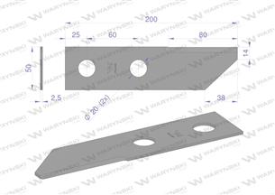 Nóż obrotowy rozdrabniacz słomy sieczkarnia 200x50x2.5mm otwór 20 zastosowanie HF40150 134830N Massey Ferguson WARYŃSKI ( sprzed