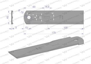 Nóż stały rozdrabniacz słomy sieczkarnia 175x40x3mm otwór 10 zastosowanie 1322233C2 525115 Dronningborg Case MF WARYŃSKI ( sprze