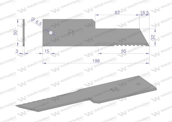 Nóż stały rozdrabniacz słomy sieczkarnia 198x50x3mm otwór 6.5 zastosowanie Z59033 280910Z John Deere WARYŃSKI ( sprzedawane po 2