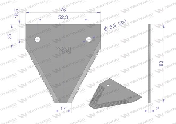 Nóż żniwny 80x76x2mm otwór 5.5 zastosowanie 443003 Agco Case WARYŃSKI ( sprzedawane po 25 )