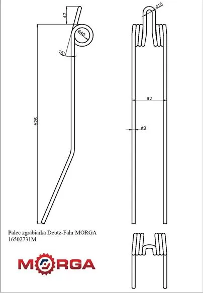 Palec zgrabiarka Deutz-Fahr 16502731 malowane proszkowo MORGA