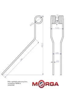 Palec zgrabiarki pokosowej lewy, wewnętrzny 269042.0 malowane proszkowo MORGA