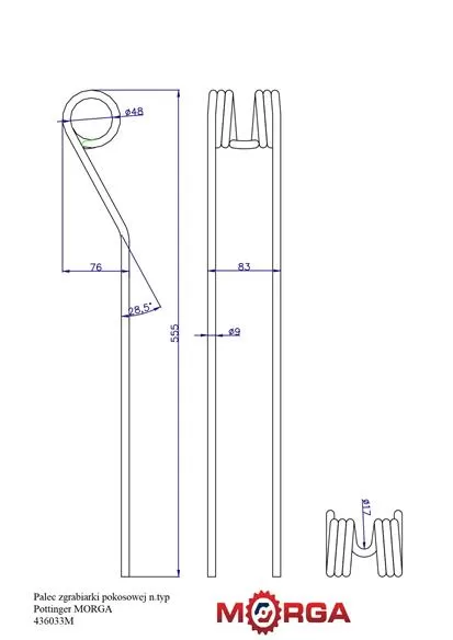 Palec zgrabiarki pokosowej n.typ Pottinger 436.033 malowane proszkowo MORGA