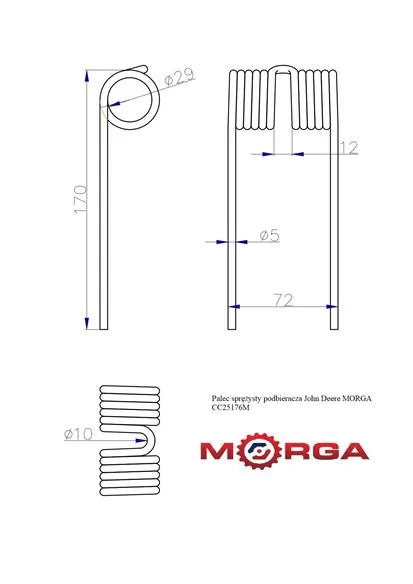 Palec sprężysty podbieracza John Deere CC25176 malowane proszkowo MORGA