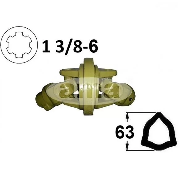 Kompletny przegub homokinetyczny na rurę 63 mm zab. 2 PINY, krzyżaki DC