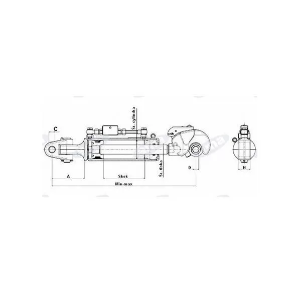 Łącznik hydrauliczny kat. 3 631-831 mm z główką widełkową (32 mm) hakiem (32 mm) i dodatkowym uchwytem, z przewodami