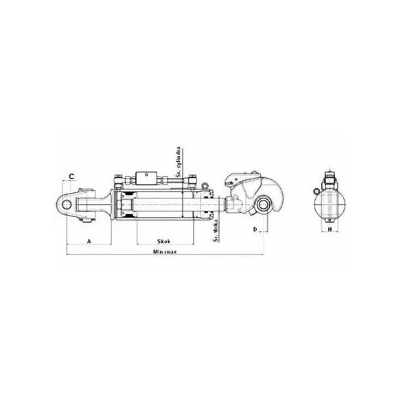 Łącznik hydrauliczny kat. 3 610-800 mm z główką widełkową (32mm) hakiem (32mm), bez przewodów