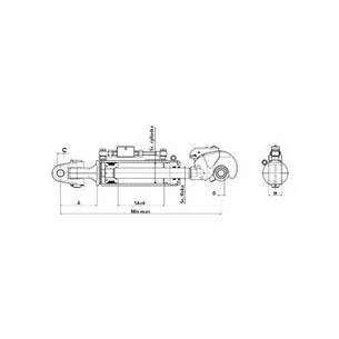 Łącznik hydrauliczny kat. 3 670-930 mm z główką widełkową (32mm) hakiem (32mm) i przewodami