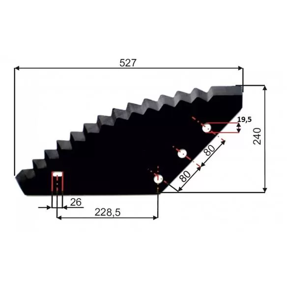 Nóż do paszowozu 560x215x6, uniwersalny, wzmocniony, otwór 19,5mm