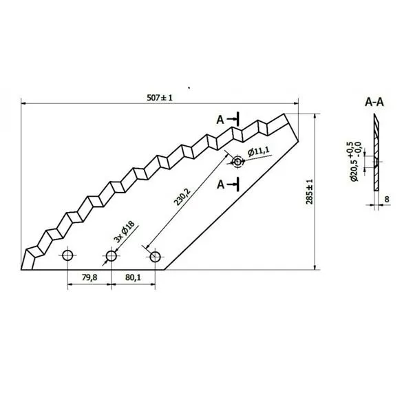 Nóż do paszowozu 555x8 mm, STRAUTMANN - zamiennik,średnica otworu 18mm