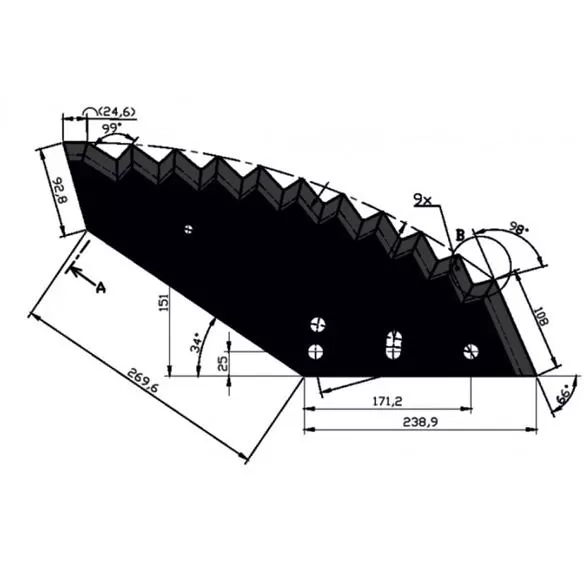 Nóż do paszowozu 541x8 mm, Kongskilde, duży JF-STOLL - wzmociniony - zamiennik