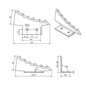 Nóż do paszowozu 240x92x60x5 mm, Keenan prawy - zamiennik (703955) ,średnica otworu 11mm