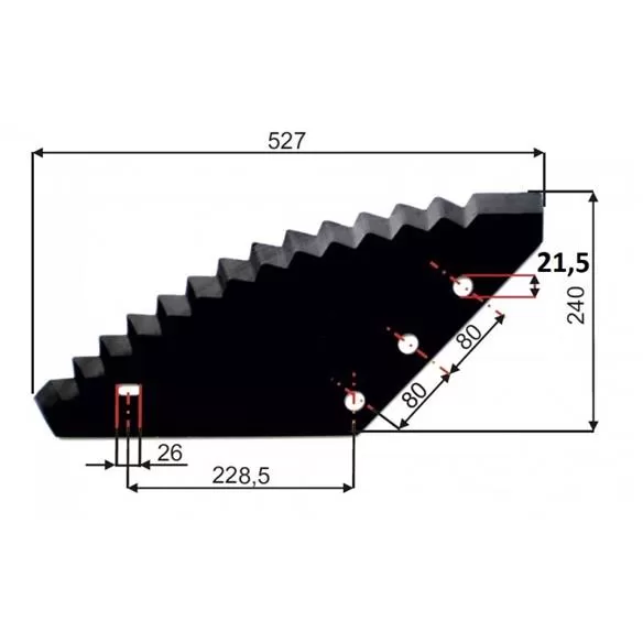 Nóż do paszowozu 530x250x6, uniwersalny,średnica otworu 21,5 mm, 55HRC, 79723, 70-230