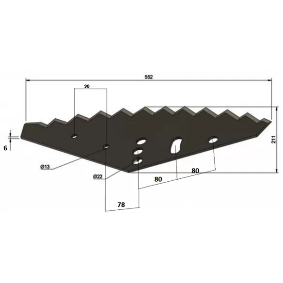 Nóż do paszowozu 552x211x6 wzmocniony - Pronar (50 HRC)-233028