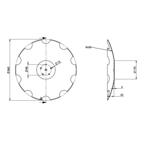 Talerz 560 pod piastę 5-otworową, grubość 4 mm-231195