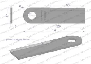 Nóż przystawki do kukurydzy napawany 233x60x6 otwór 30mm zastosowanie New Holland Laverda WARYŃSKI