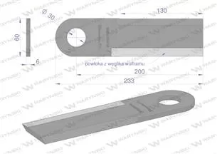 Nóż przystawki do kukurydzy napawany 233x60x6 otwór 30mm zastosowanie New Holland 84496574 47731406 WARYŃSKI