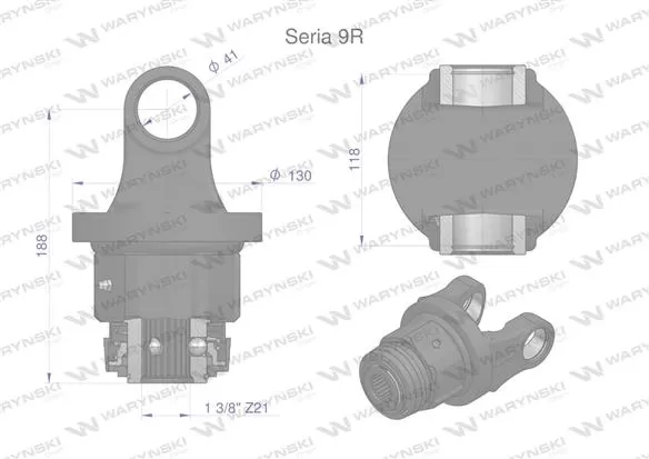 Sprzęgło jednokierunkowe prawe wału Seria 9R - 41x118 - 1 3/8 Z21 WARYŃSKI