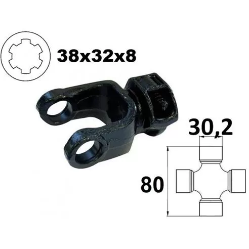 Widłak ciągnikowy 38x32x8 (8 frezów ) na krzyżak 30,2x80mm,