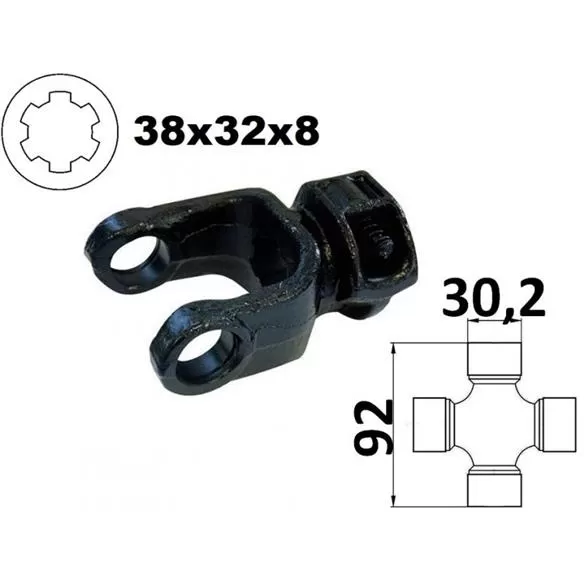 Widłak ciągnikowy 38x32x8 (8 frezów ) , na krzyżak 30,2x92mm,