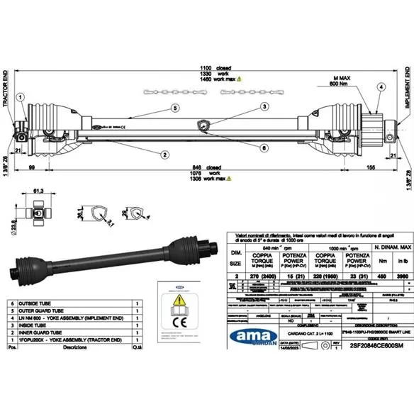 Wał ze sprzęgłem zapadkowym SMART LINE L 1100, 270Nm