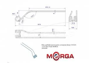 Palec zgrabiarki pasowej prawy zewnętrzny Krone 51914.01 malowane proszkowo L 625 mm 10 mm MORGA