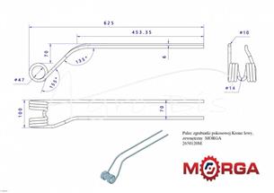 Palec zgrabiarki pokosowej Krone lewy, zewnętrzny 265012.0 malowane proszkowo MORGA 2650120M