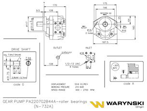 Pompa hydrauliczna N-732A PA2207G2B44A JCB 3C/4C/3D11/3CSP6, JCB 3CX, JCB 1400 Waryński