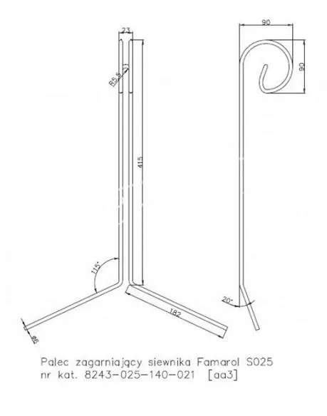 Palec zagarniający siewnika Famarol S025 3025140021