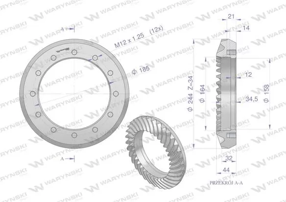 Wałek atakujący z kołem talerzowym C-385 śruby M12 88170989 WARYŃSKI