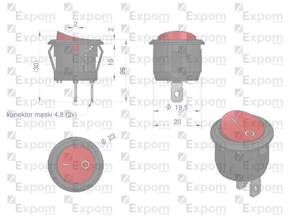 Przełącznik uniwersalny okrągły typu włącz/wyłącz Expom Kwidzyn eu PU2PO10AEX