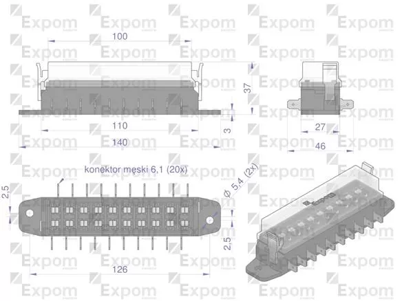 Skrzynka bezpieczników 10-krotna uniwersalna na bezpieczniki płytkowe Expom Kwidzyn eu SB10UEX