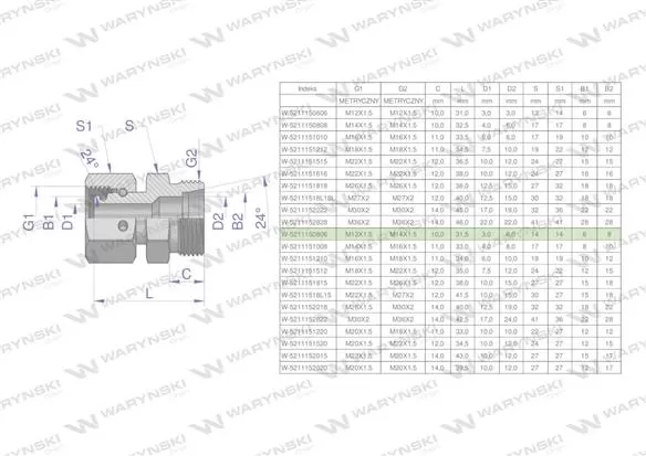 Złączka hydrauliczna metryczna AB (XKOR) A-M12x1.5 06L / B-M14x1.5 08L Waryński ( sprzedawane po 2 )
