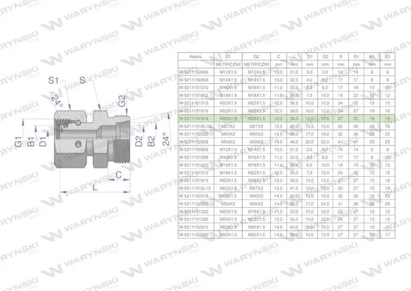 Złączka hydrauliczna metryczna AB (XKOR) A-M26x1.5 18L / B-M26x1.5 18L Waryński ( sprzedawane po 2 )