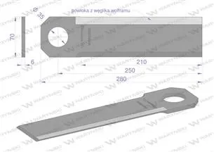 Nóż przystawki do kukurydzy napawany 290x70x6 otwór 35mm zastosowanie Olimac Drago WARYŃSKI