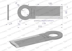 Nóż krótki przystawki do kukurydzy napawany 215x60x6 otwór 40mm zastosowanie Olimac Drago WARYŃSKI