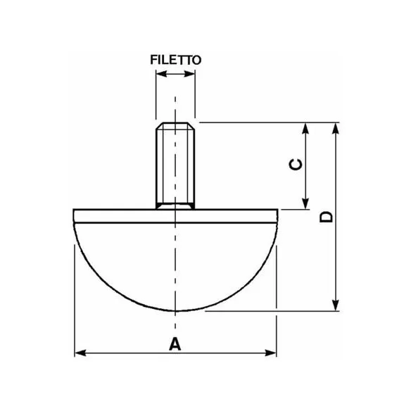 Amortyzator gumowy męski typ D, Fi 30x15 mm, M6x1x13 mm, półkulisty