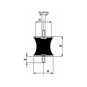 Amortyzator gumowy męski/męski typ A, Fi 40x30 mm, M8x20 mm, zwężony