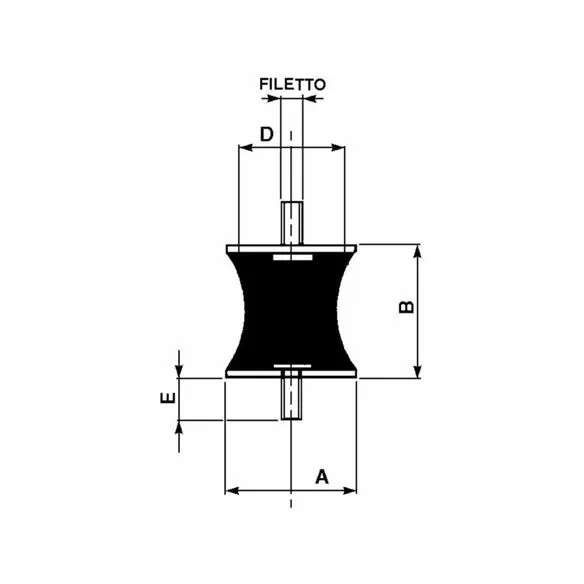 Amortyzator gumowy męski/męski typ A, Fi 40x30 mm, M8x20 mm, zwężony