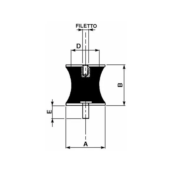 Amortyzator gumowy żeński/męski typ B, Fi 40x30 mm, M8x8 mm, M8x20 mm, zwężony