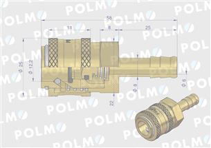 Szybkozłącze pneumatyczne P26 NW7.2 gniazdo pod wąż DN08mm POLMO ( sprzedawane po 5 )