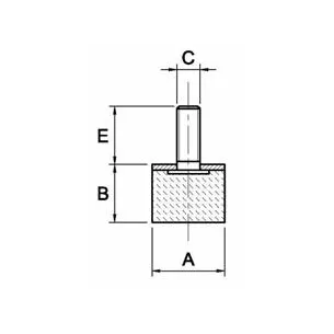 Amortyzator gumowy męski typ D, Fi 75x50 mm, M12x37 mm, walcowy