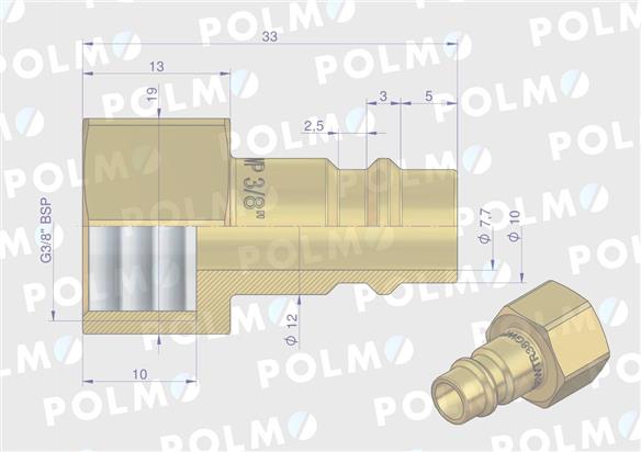 Szybkozłącze pneumatyczne P26 NW7.2 wtyczka 3/8"BSP gwint wewnętrzny POLMO ( sprzedawane po 5 )