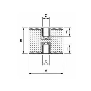 Amortyzator gumowy żeński/żeński typ C, Fi 20x20 mm, M6x6 mm, walcowy